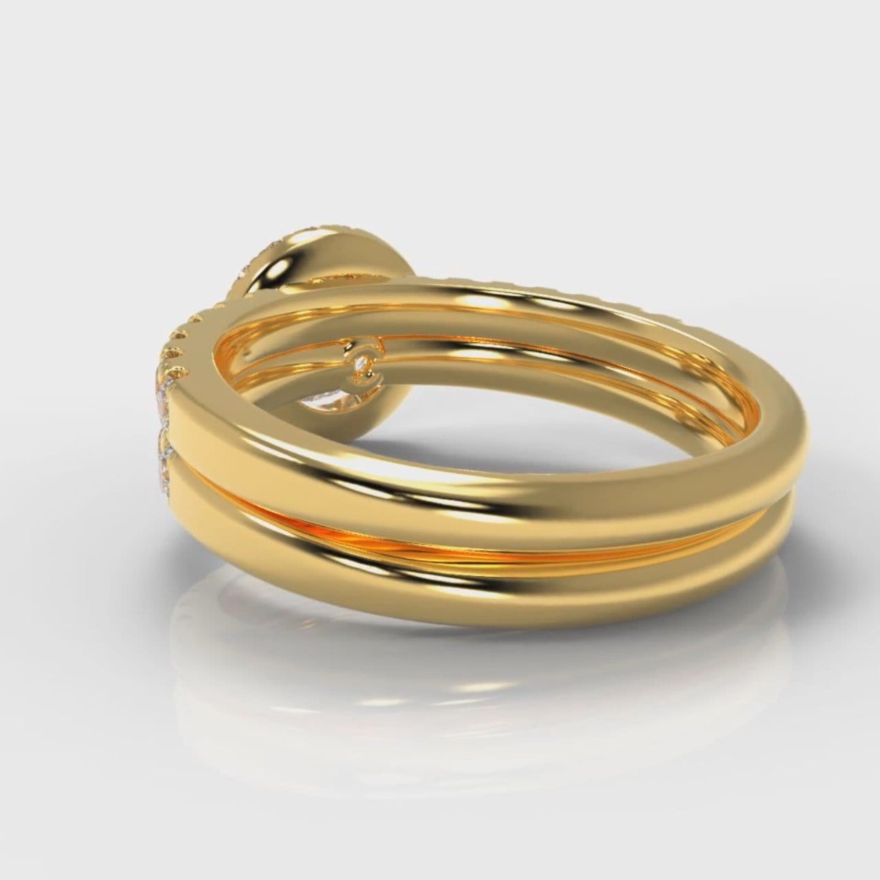 Micropavé Round Brilliant Cut Diamond Halo Bridal Set - Yellow Gold