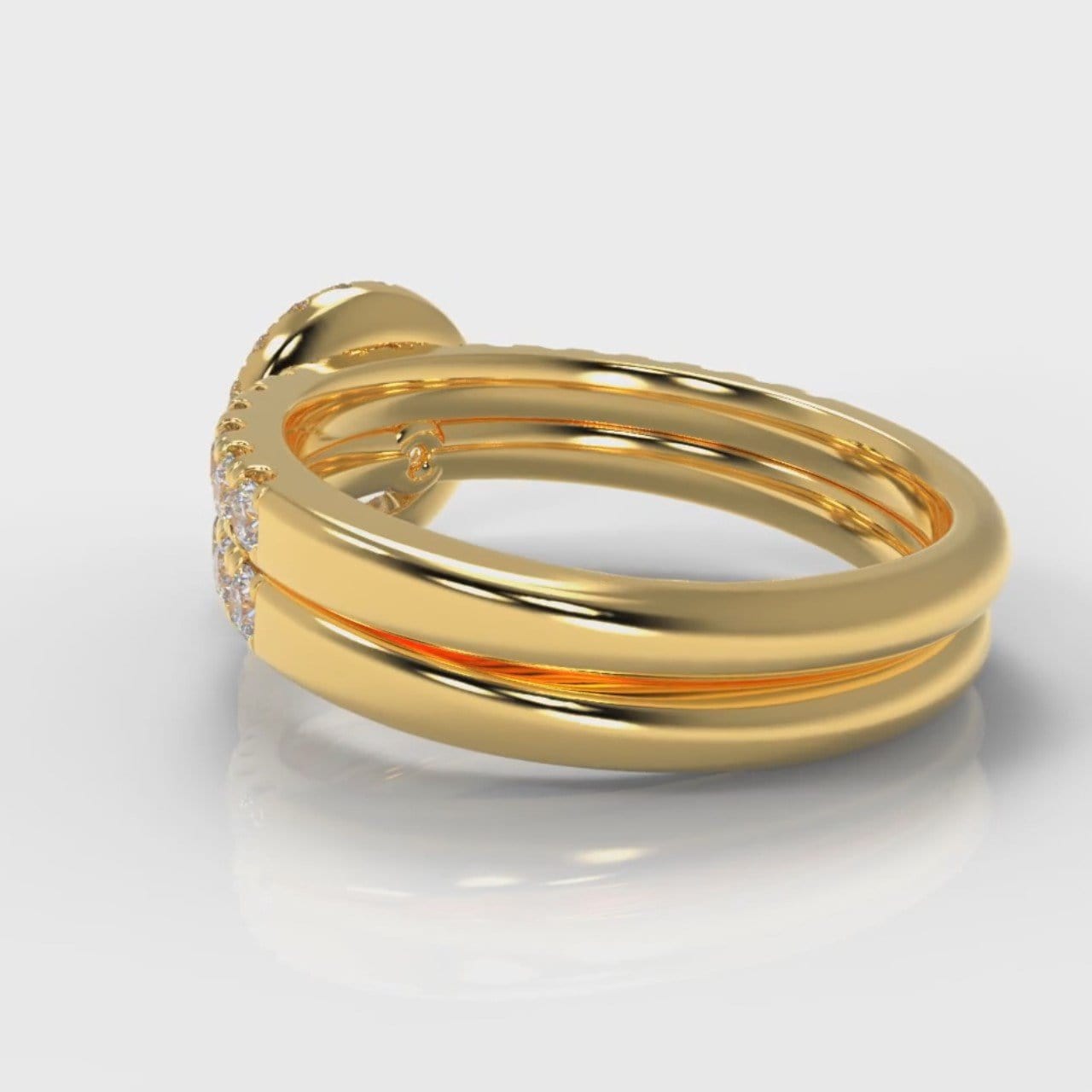 Micropavé Round Brilliant Cut Diamond Halo Bridal Set - Yellow Gold