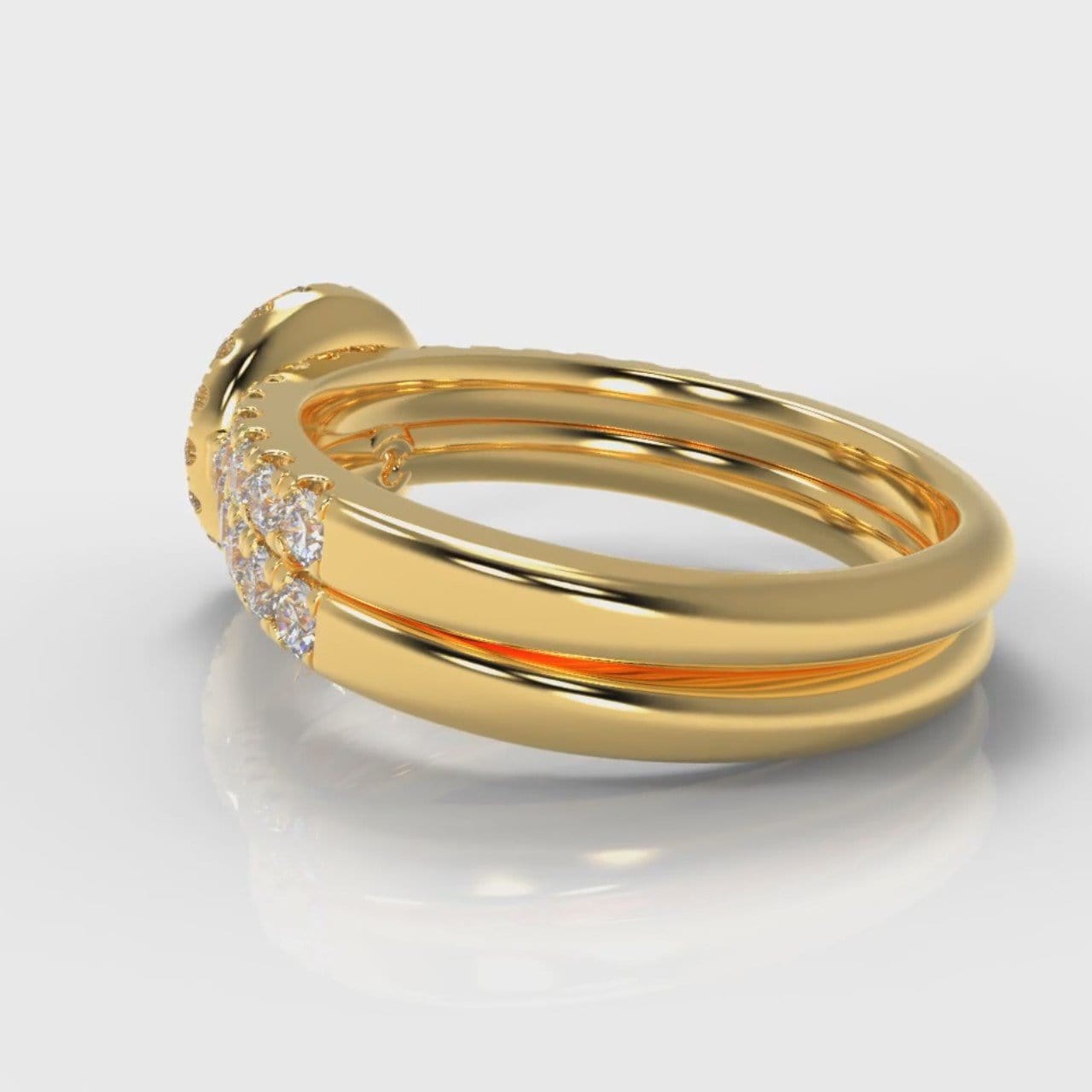 Micropavé Round Brilliant Cut Diamond Halo Bridal Set - Yellow Gold