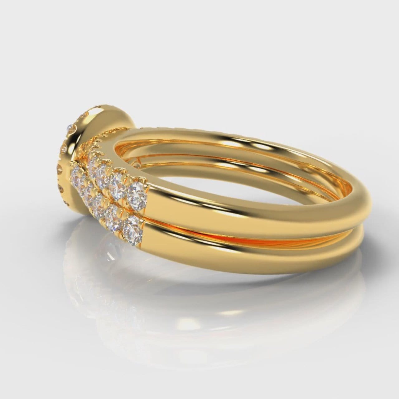 Micropavé Round Brilliant Cut Diamond Halo Bridal Set - Yellow Gold