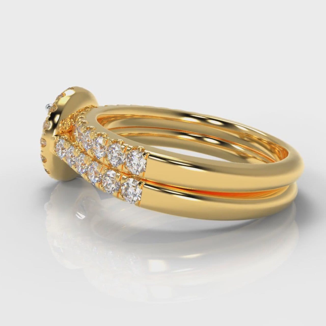 Micropavé Round Brilliant Cut Diamond Halo Bridal Set - Yellow Gold