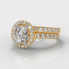 Micropavé Round Brilliant Cut Diamond Halo Bridal Set - Yellow Gold