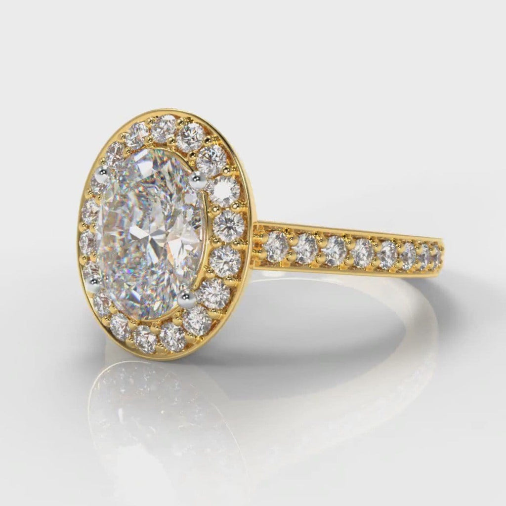 Pavé Oval Diamond Halo Engagement Ring - Yellow Gold