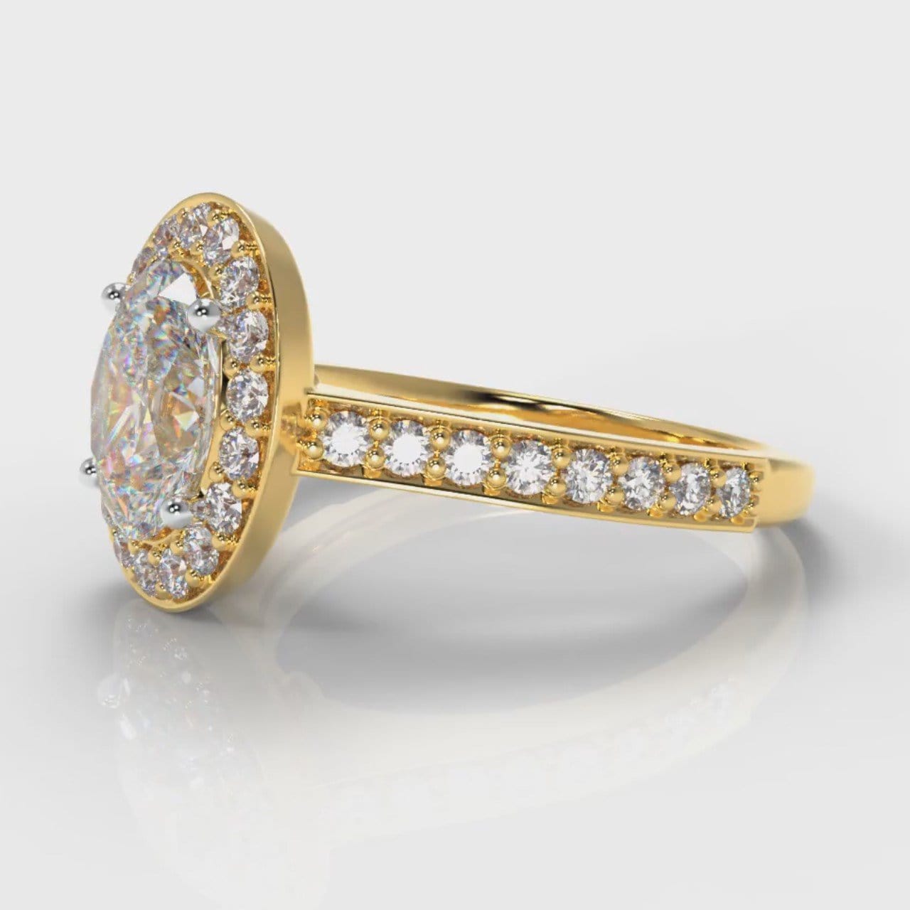 Pavé Oval Diamond Halo Engagement Ring - Yellow Gold