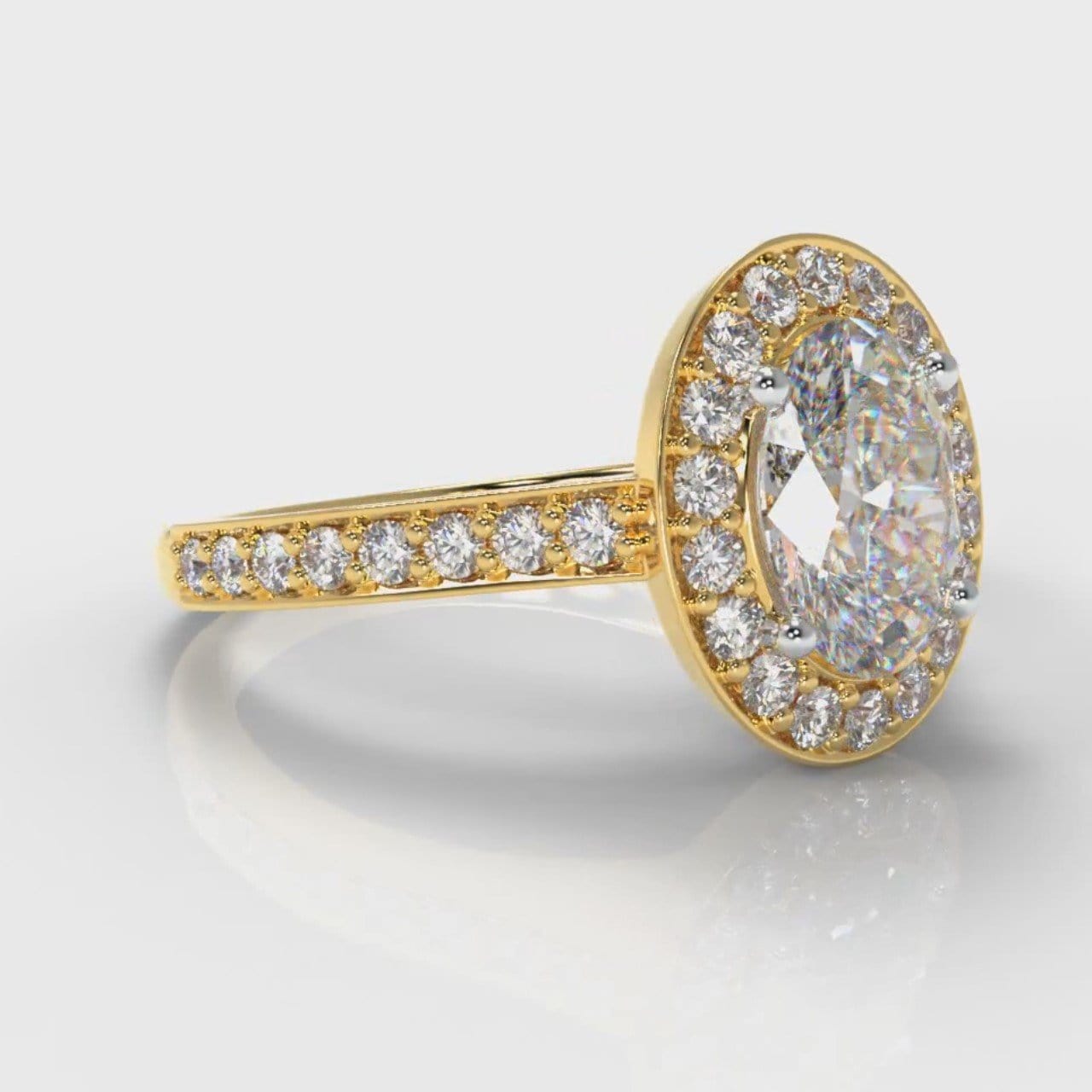 Pavé Oval Diamond Halo Engagement Ring - Yellow Gold
