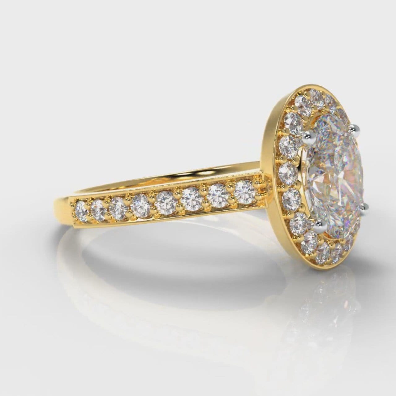 Pavé Oval Diamond Halo Engagement Ring - Yellow Gold