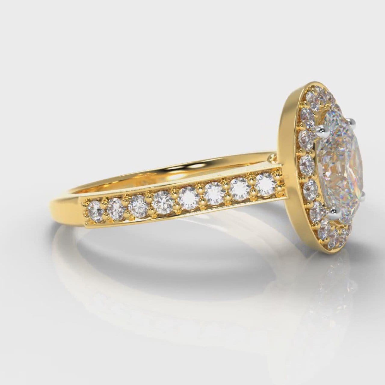 Pavé Oval Diamond Halo Engagement Ring - Yellow Gold
