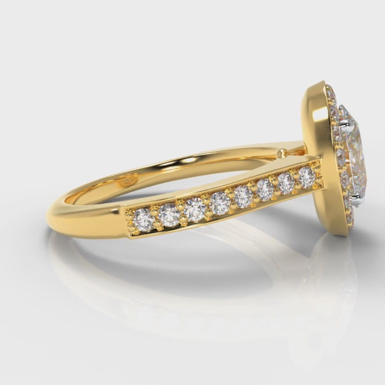 Pavé Oval Diamond Halo Engagement Ring - Yellow Gold
