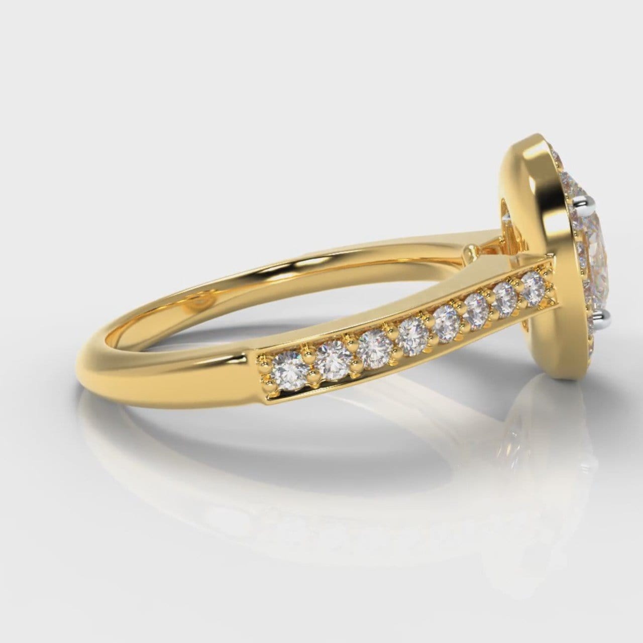 Pavé Oval Diamond Halo Engagement Ring - Yellow Gold