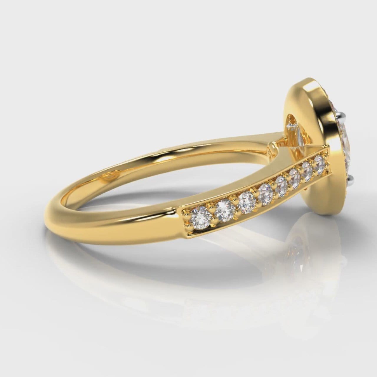 Pavé Oval Diamond Halo Engagement Ring - Yellow Gold