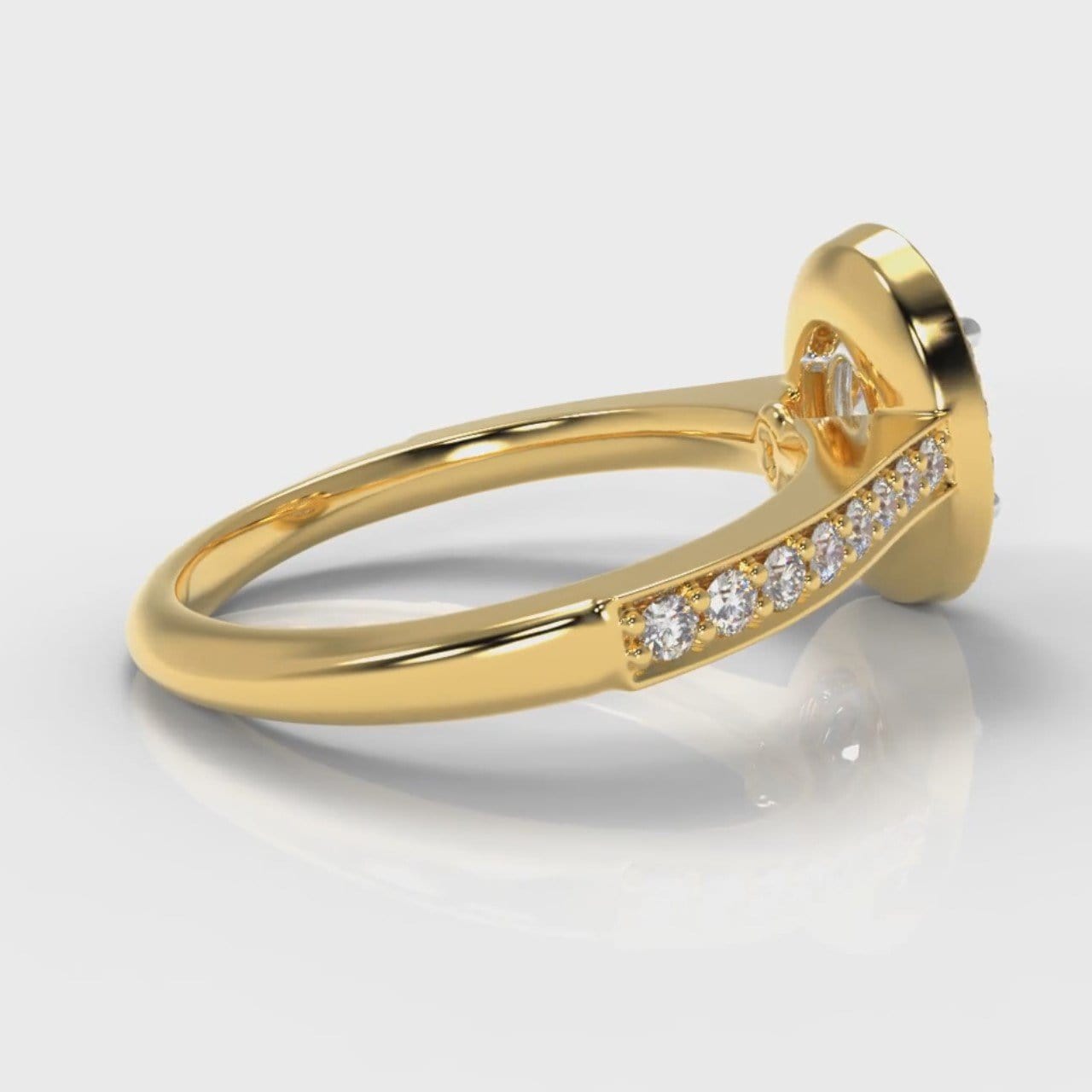Pavé Oval Diamond Halo Engagement Ring - Yellow Gold