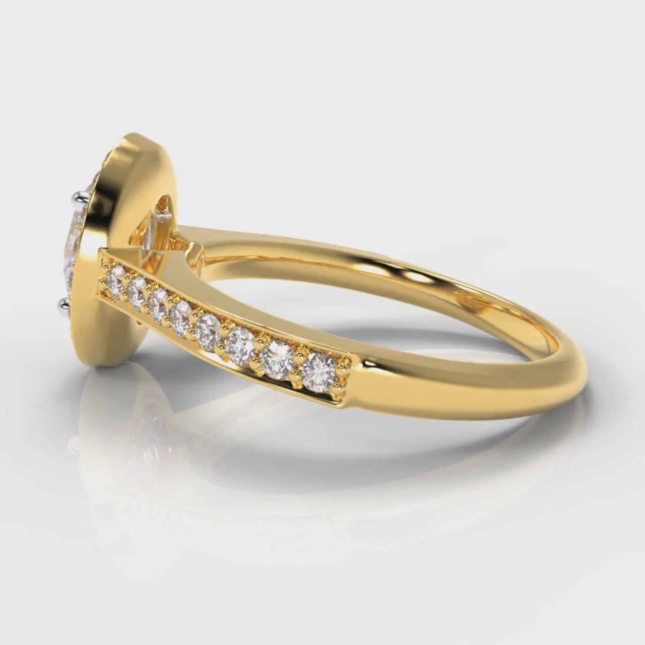 Pavé Oval Diamond Halo Engagement Ring - Yellow Gold