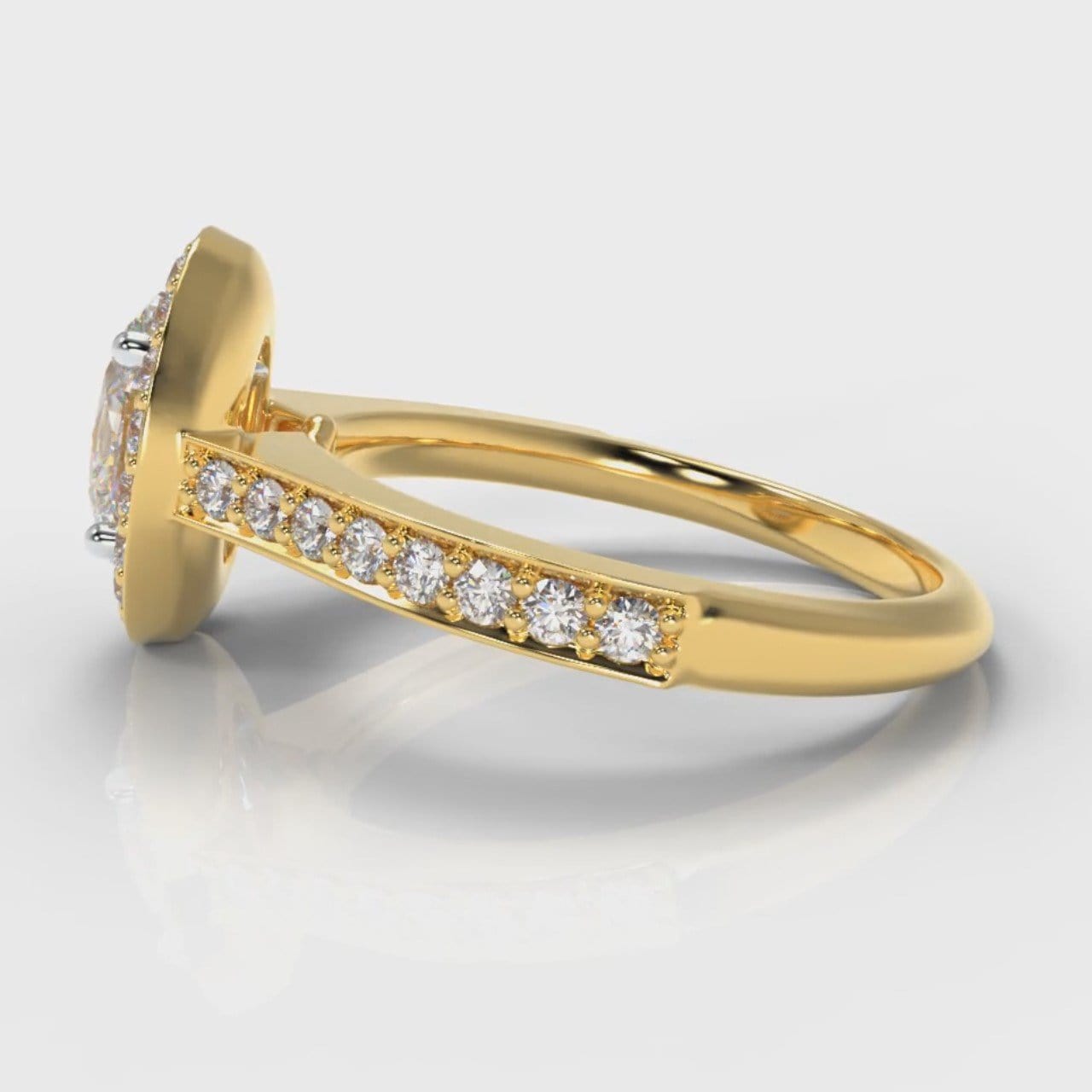 Pavé Oval Diamond Halo Engagement Ring - Yellow Gold