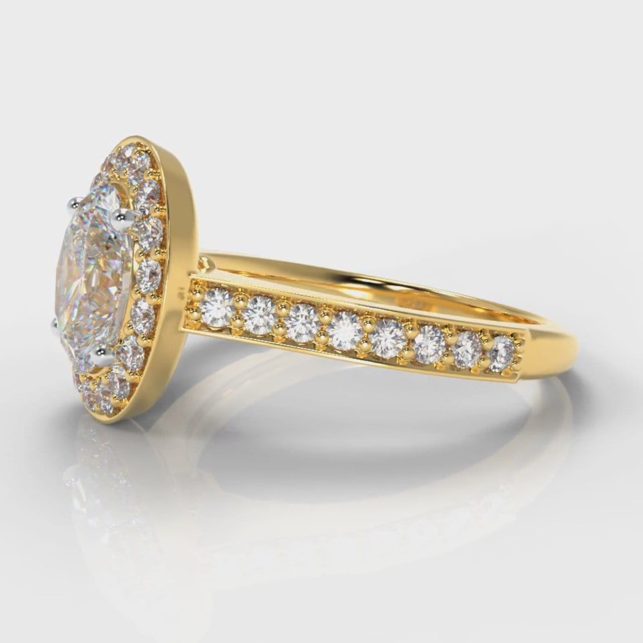 Pavé Oval Diamond Halo Engagement Ring - Yellow Gold