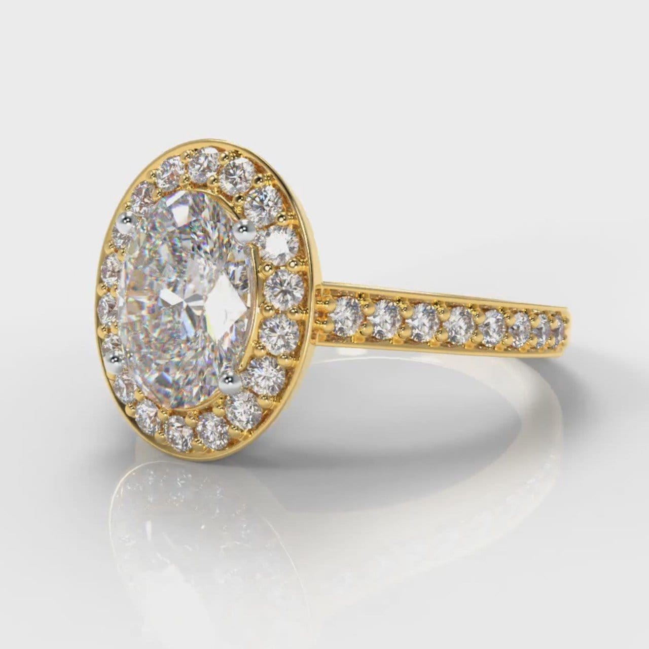 Pavé Oval Diamond Halo Engagement Ring - Yellow Gold