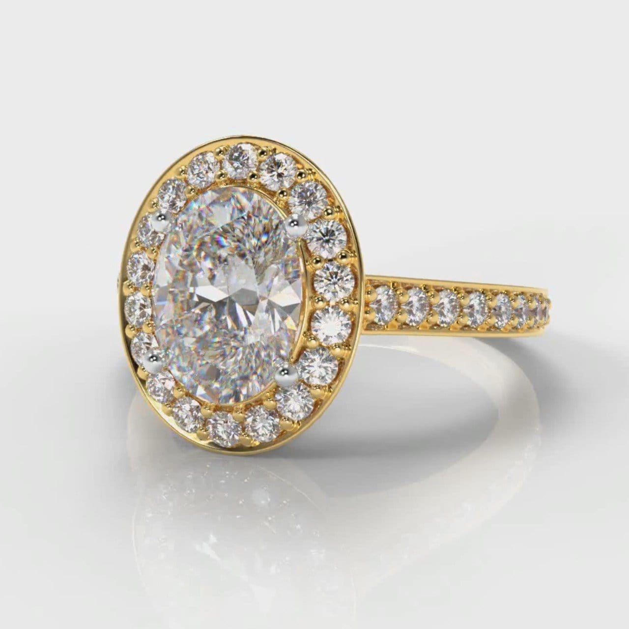 Pavé Oval Diamond Halo Engagement Ring - Yellow Gold