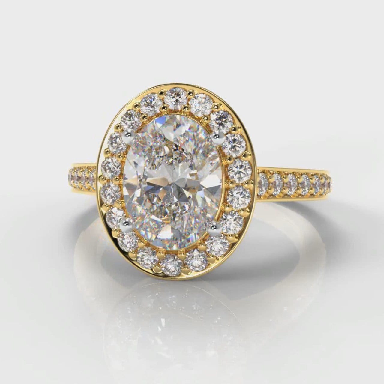 Pavé Oval Diamond Halo Engagement Ring - Yellow Gold