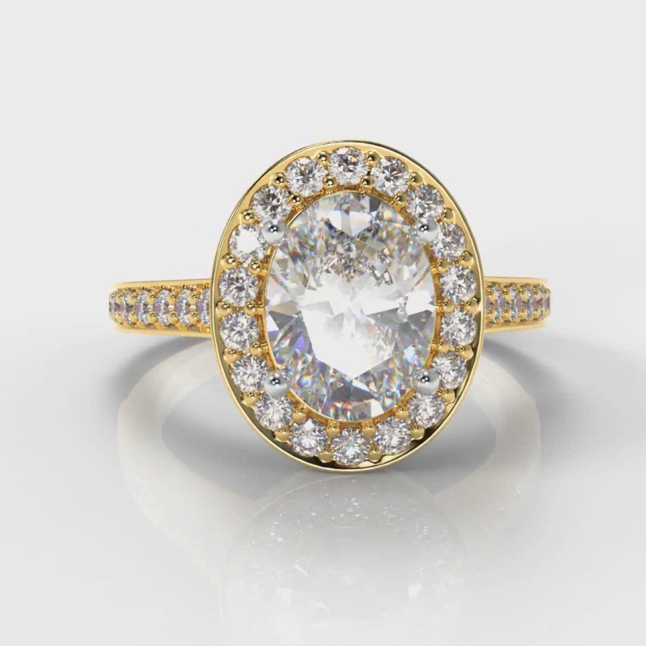 Pavé Oval Diamond Halo Engagement Ring - Yellow Gold