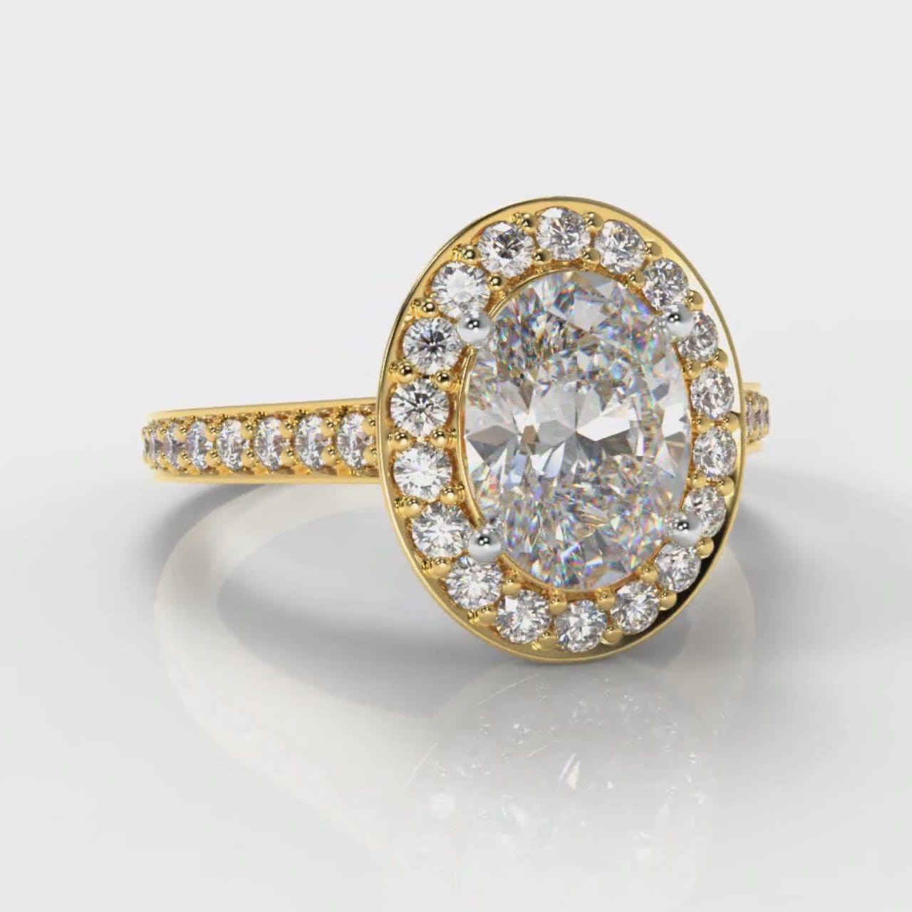 Pavé Oval Diamond Halo Engagement Ring - Yellow Gold