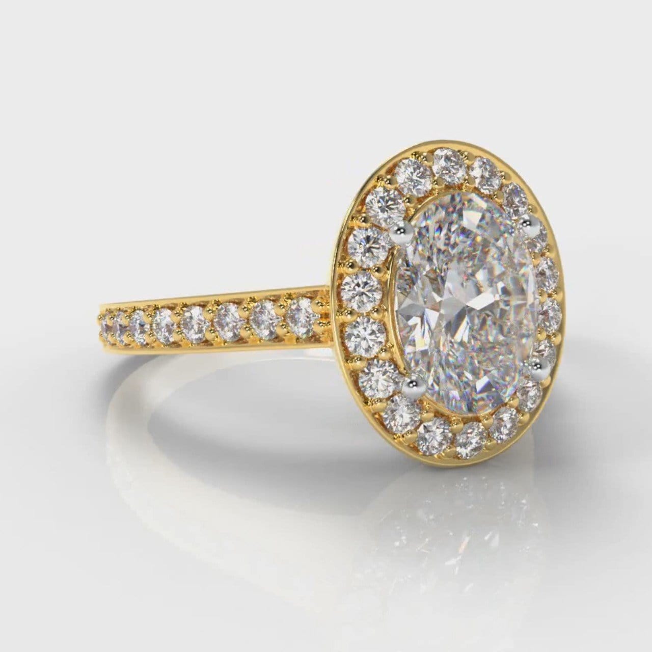 Pavé Oval Diamond Halo Engagement Ring - Yellow Gold