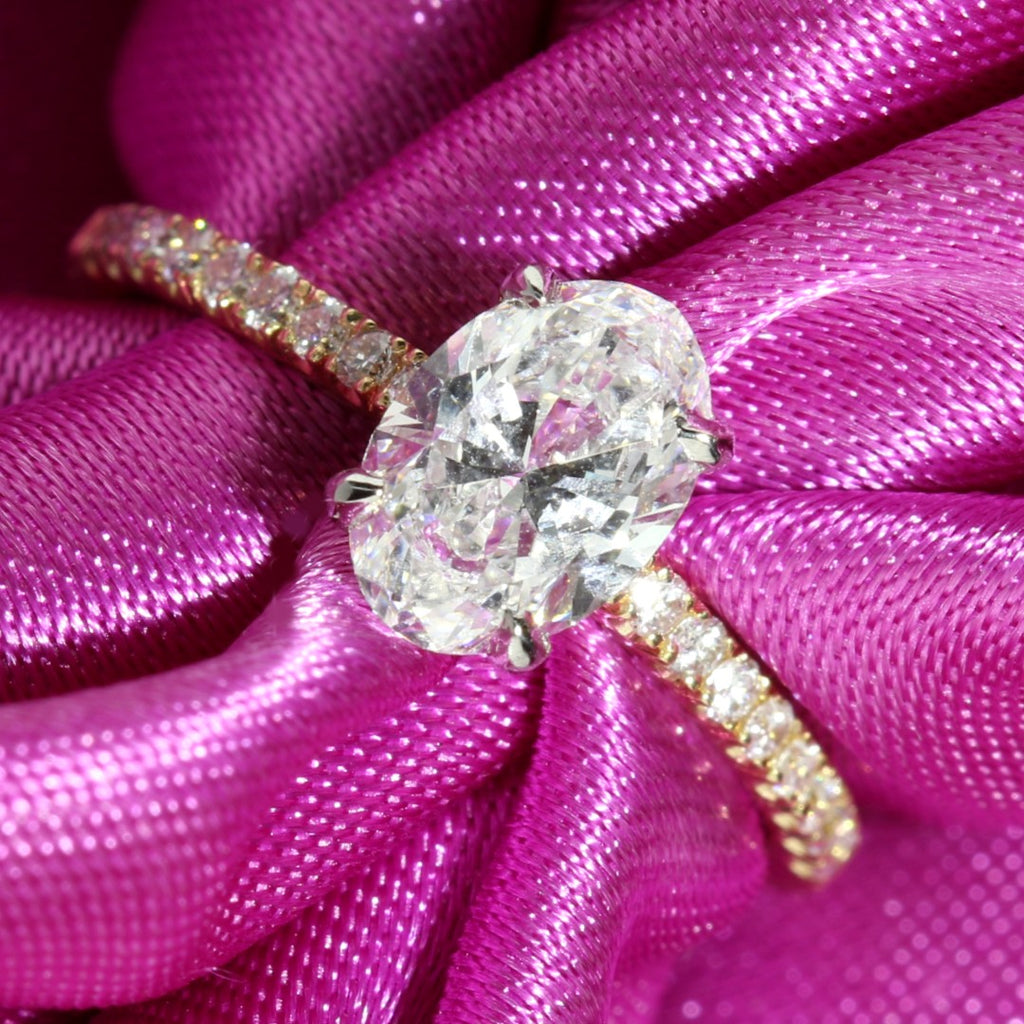 Petite Micropavé Oval Diamond Engagement Ring - Yellow Gold